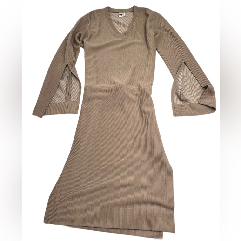 House Of Sunny Split Sleeve Rib Dress With Tie Front Beige Tan Size US 4 Small - Picture 6 of 16